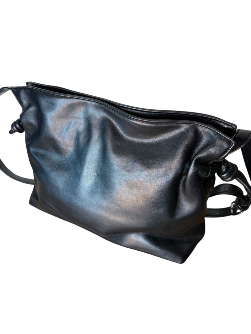 CHINESE LAUNDRY Black Buttery Soft Faux Leather Crossbody Bag Satchel Drawstring
